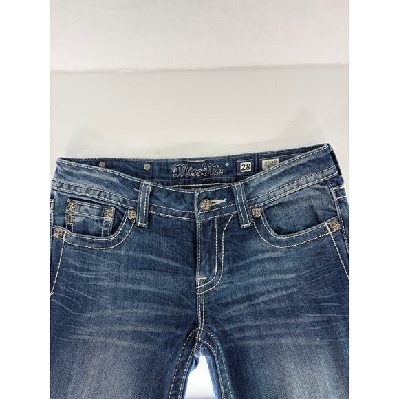 Miss Me Jeans Women's 28 Blue Bootcut Rhinestones Fleur De Lis Bling - Picture 10 of 12